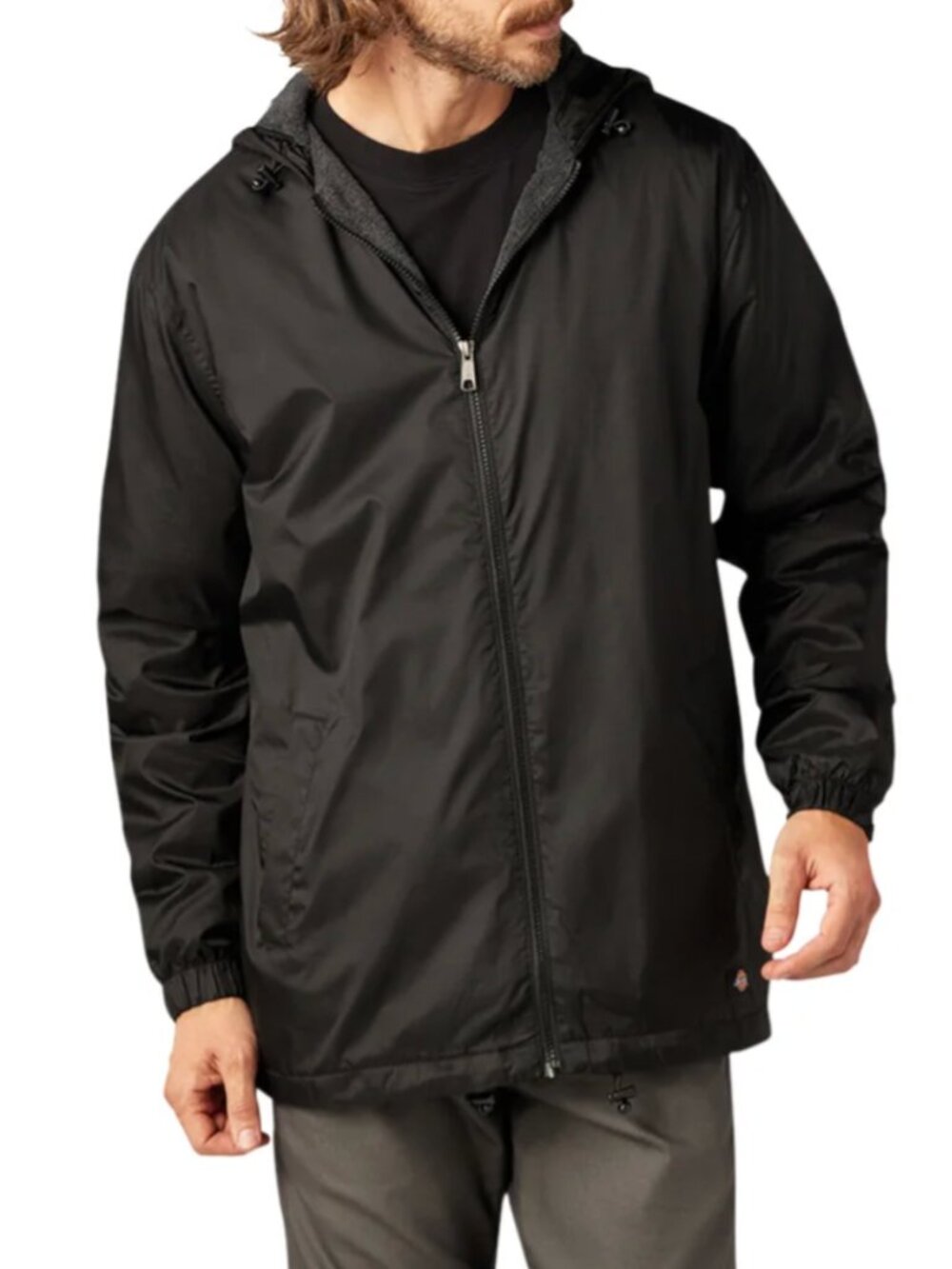 DICKIES Fleece Lined Black Nylon Windbreaker Hood Water Repellant Jacket 2XL $55